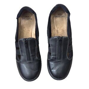 Earth Origins Leather Slip-Ons with Zipper Eisha Black Size 8